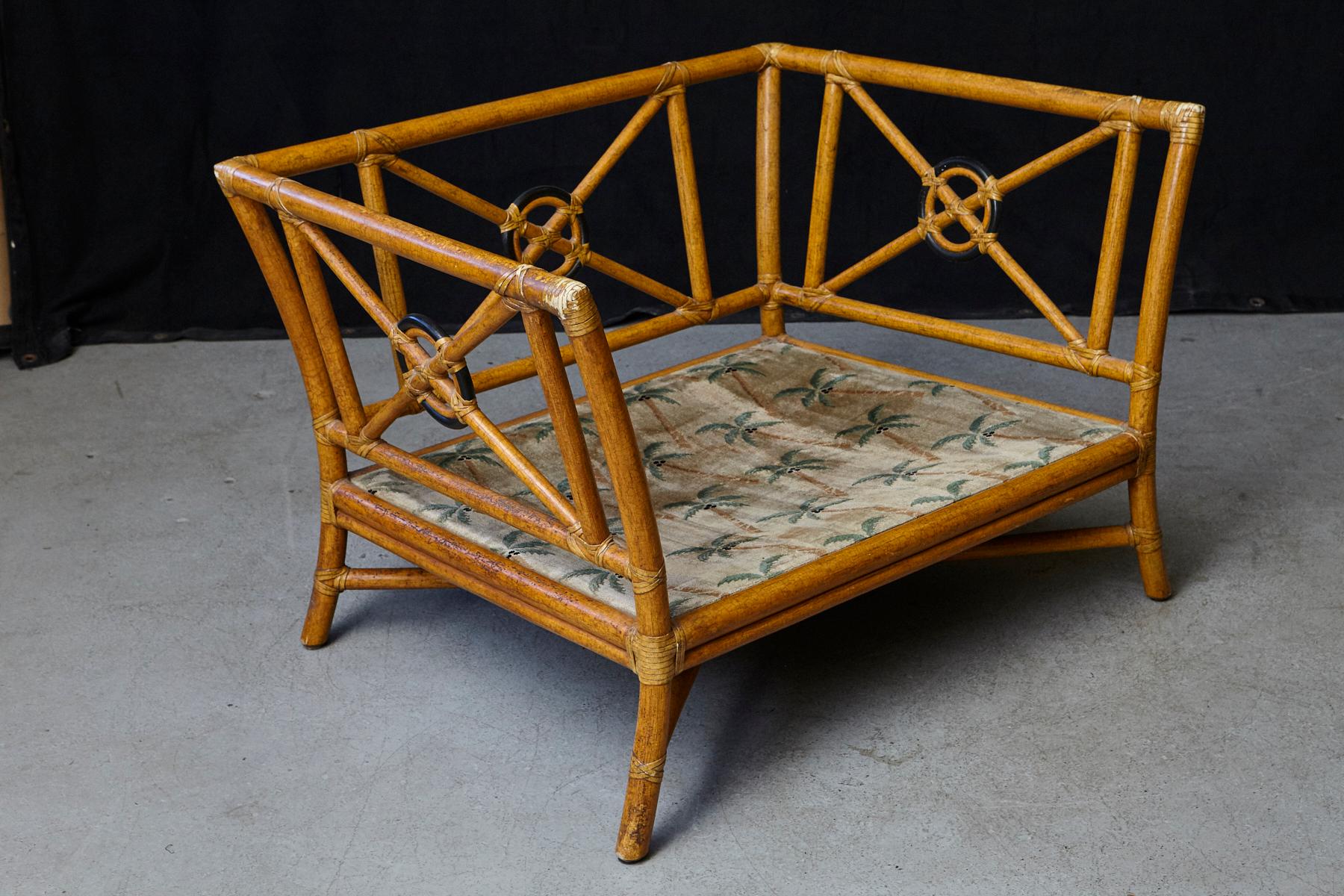 Pair of McGuire Rattan Target One & a Half Lounge Chairs with Matching Ottomans 1