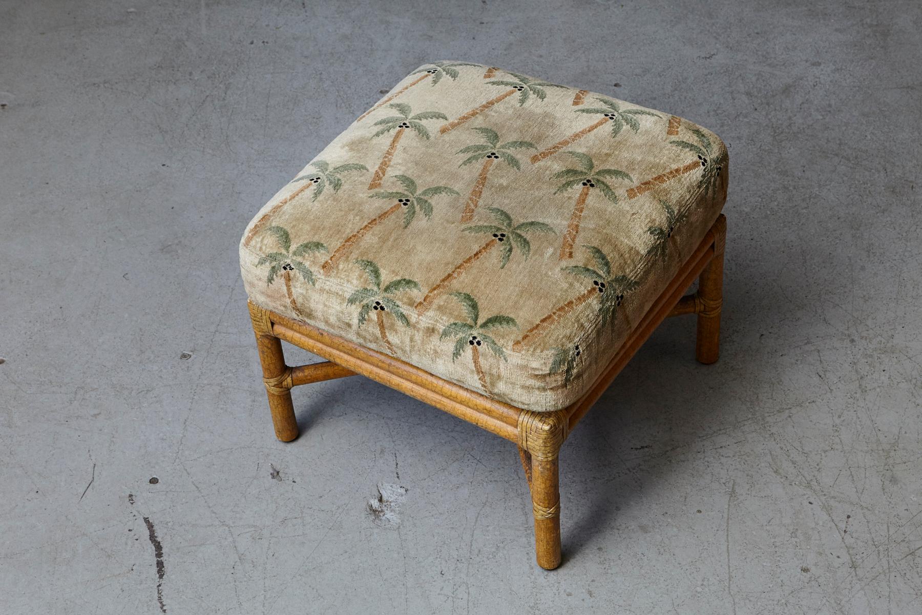 Pair of McGuire Rattan Target One & a Half Lounge Chairs with Matching Ottomans 3