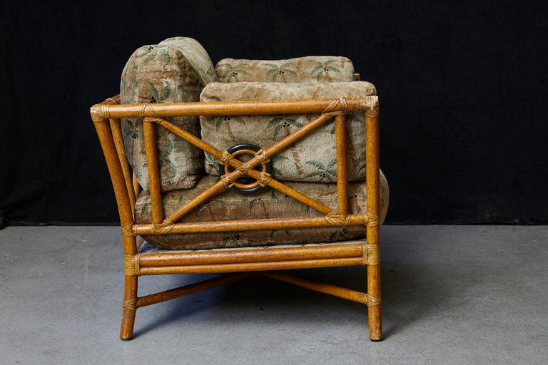 Pair Of Mcguire Rattan Target One And A Half Lounge Chairs With