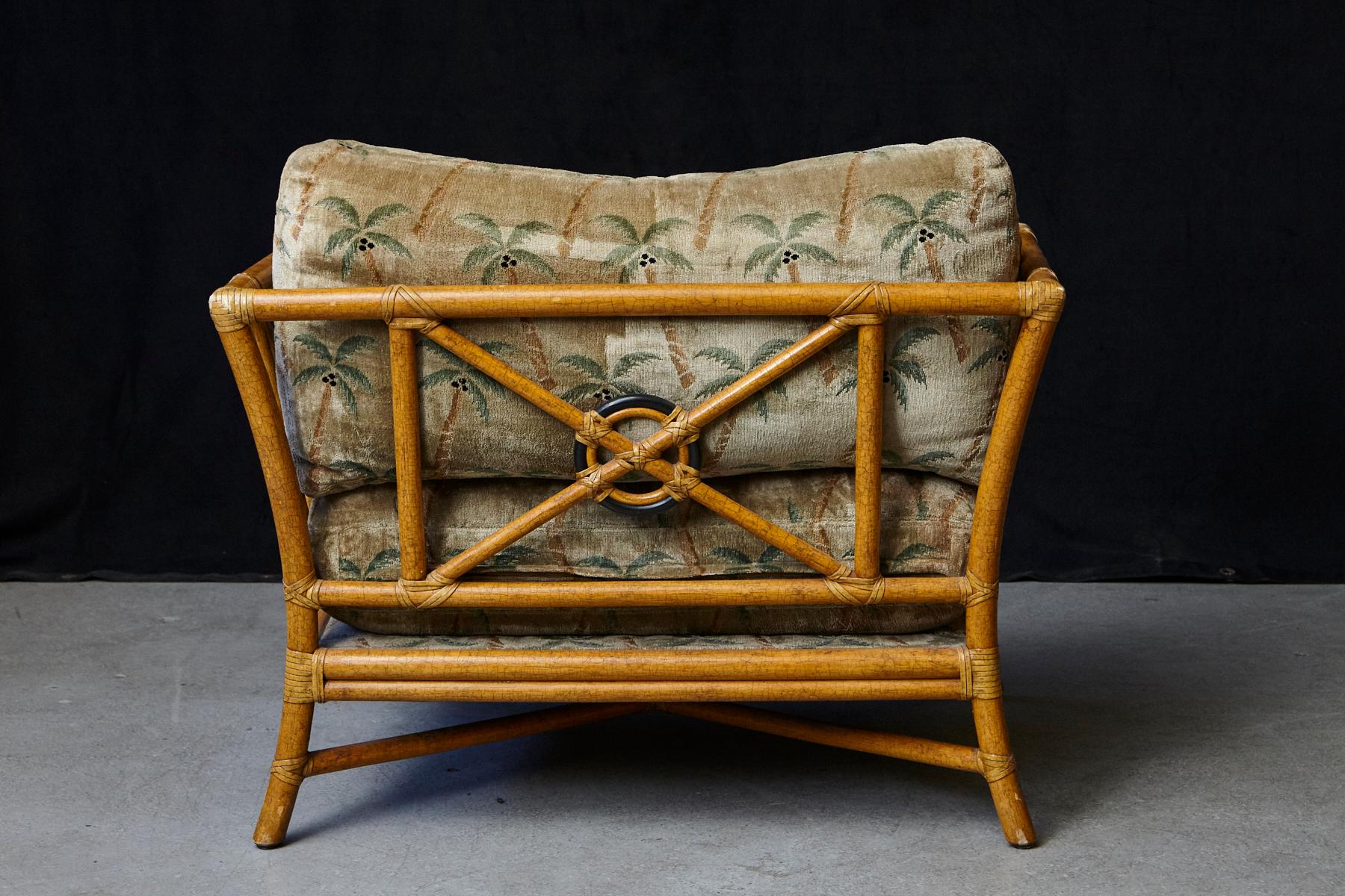 Organic Modern Pair of McGuire Rattan Target One & a Half Lounge Chairs with Matching Ottomans