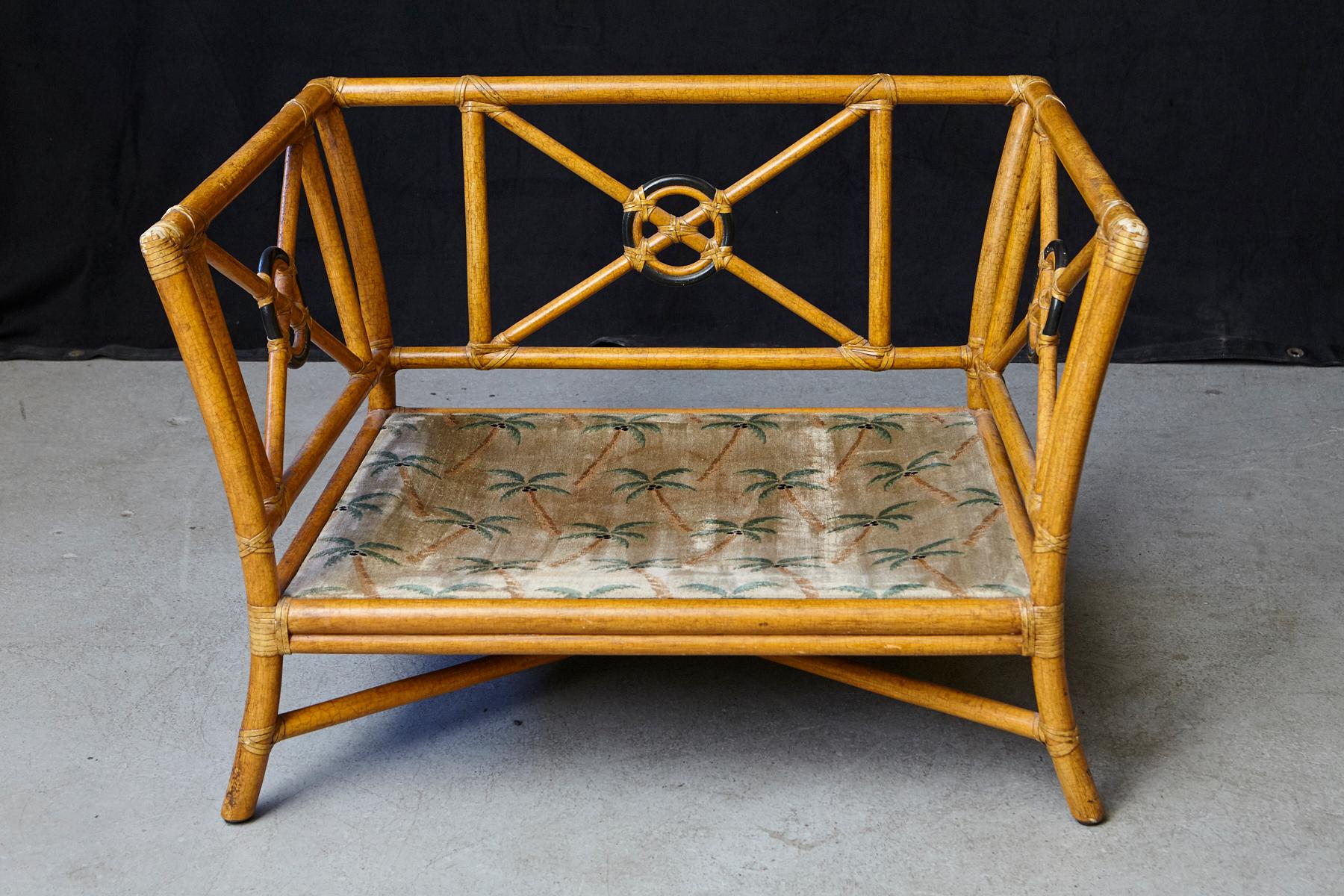 20th Century Pair of McGuire Rattan Target One & a Half Lounge Chairs with Matching Ottomans