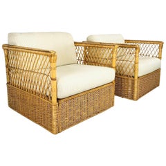 Pair of McGuire Rattan Wicker Armchairs