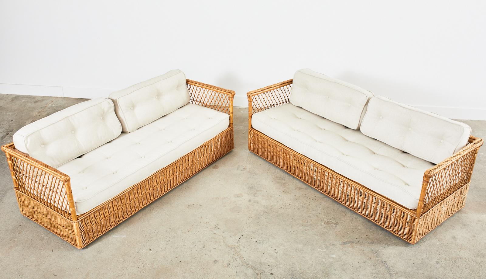 Pair of McGuire Rattan Wicker Case Sofa Settee Daybeds 10