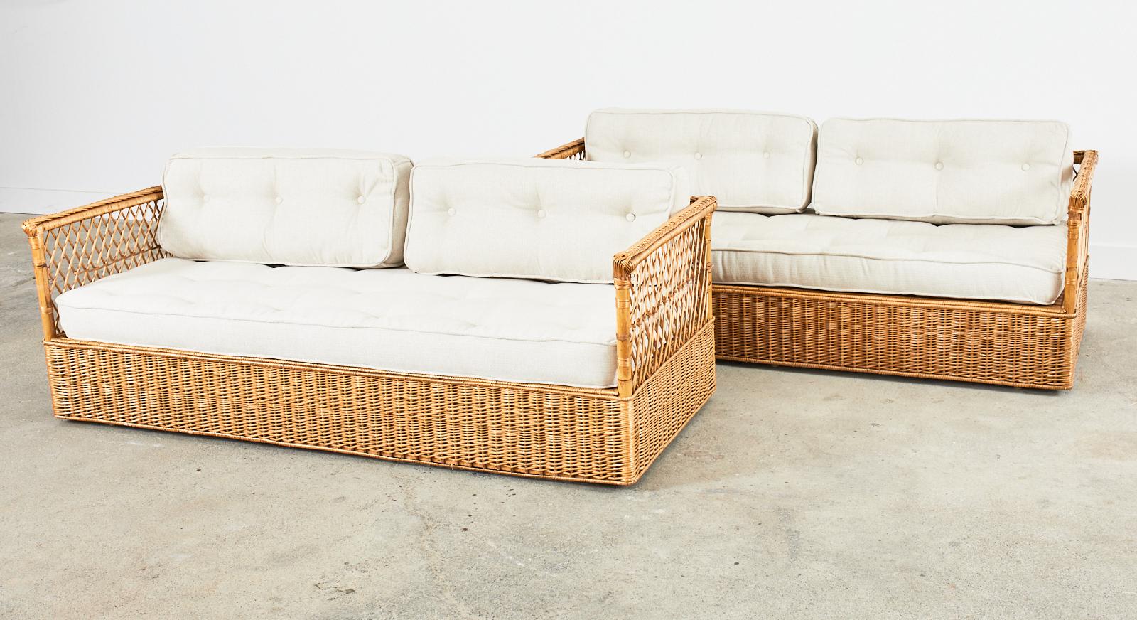 Organic Modern Pair of McGuire Rattan Wicker Case Sofa Settee Daybeds