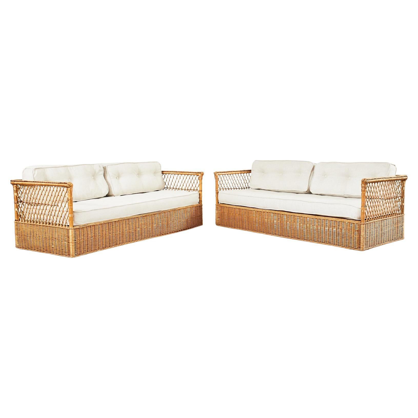 Pair of McGuire Rattan Wicker Case Sofa Settee Daybeds