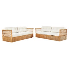Pair of McGuire Rattan Wicker Case Sofa Settee Daybeds