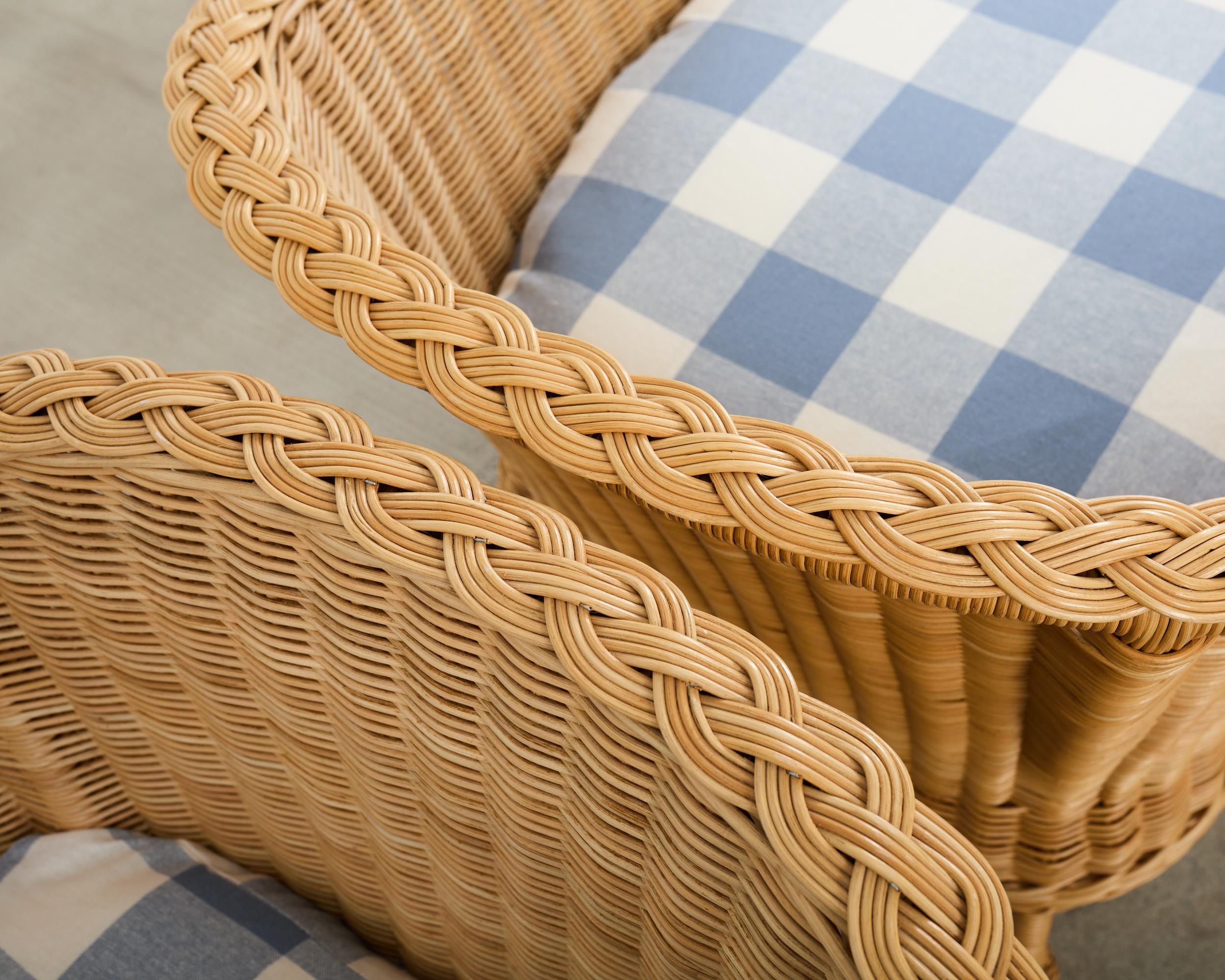 Pair of McGuire Rattan Wicker Lounge Chairs and Ottoman For Sale 2