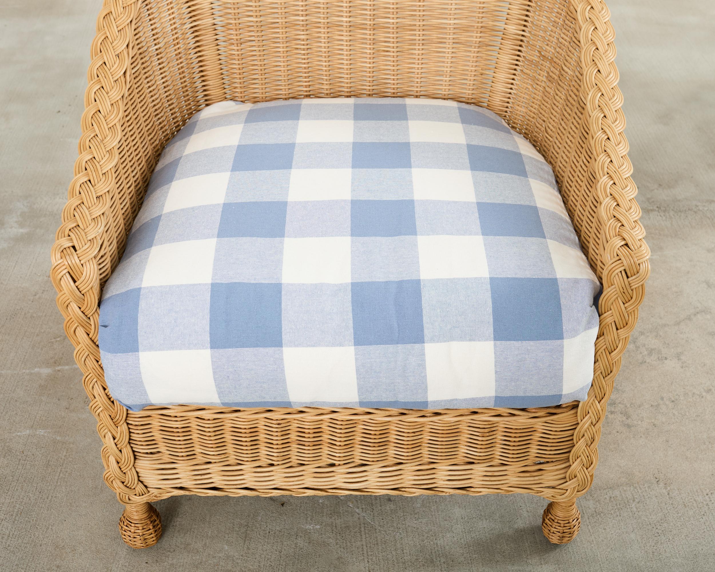 Pair of McGuire Rattan Wicker Lounge Chairs and Ottoman For Sale 8
