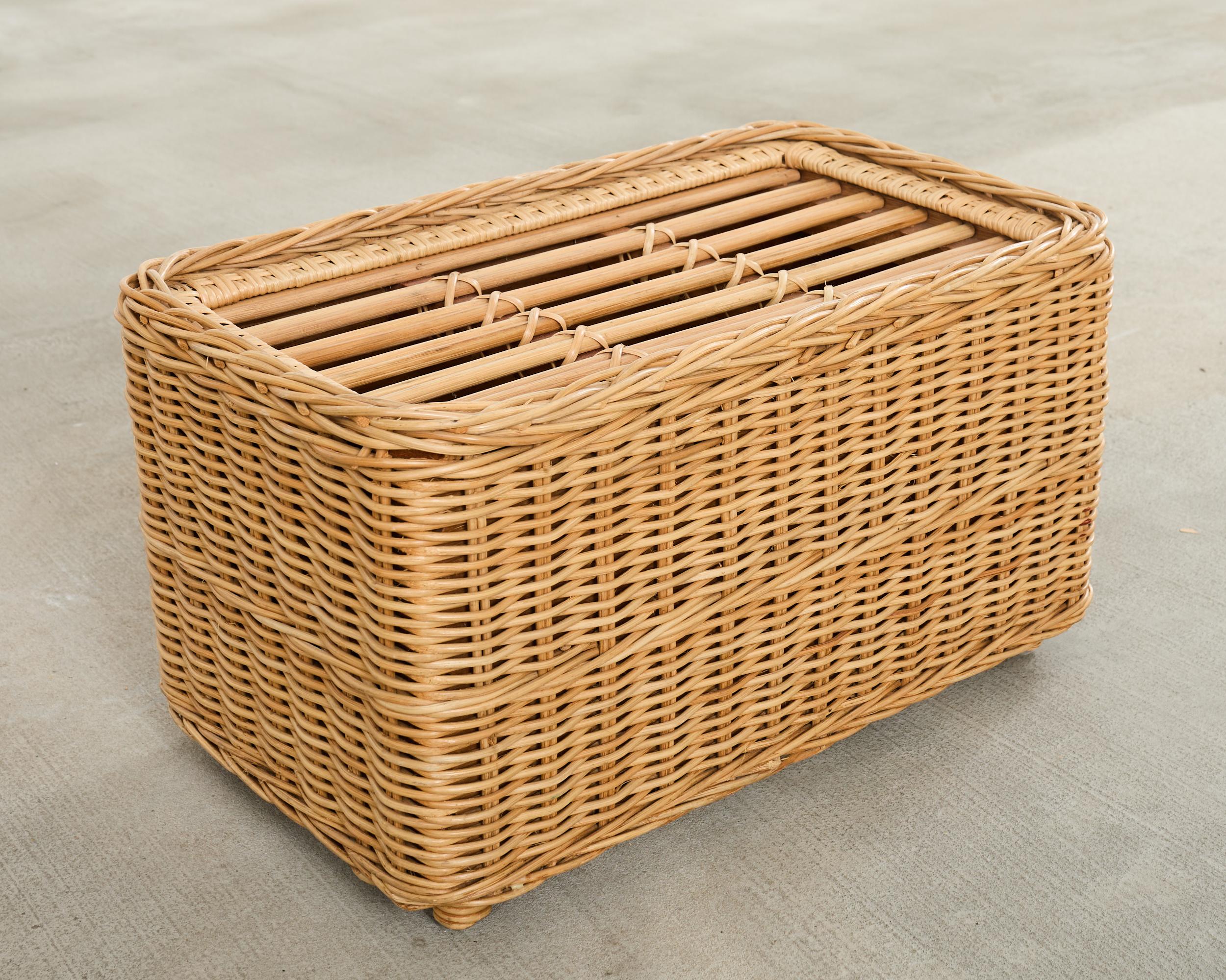 Pair of McGuire Rattan Wicker Lounge Chairs and Ottoman For Sale 12