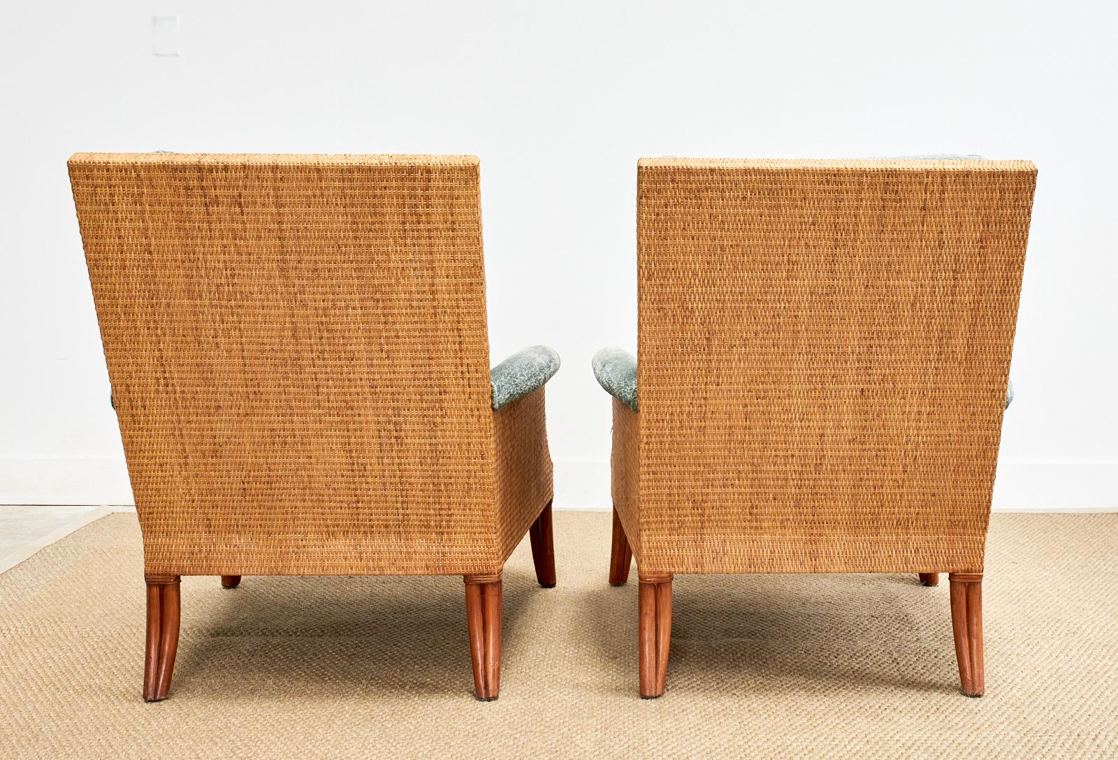 Pair of McGuire Rattan Wicker Umbria Lounge Chairs with Ottoman 9
