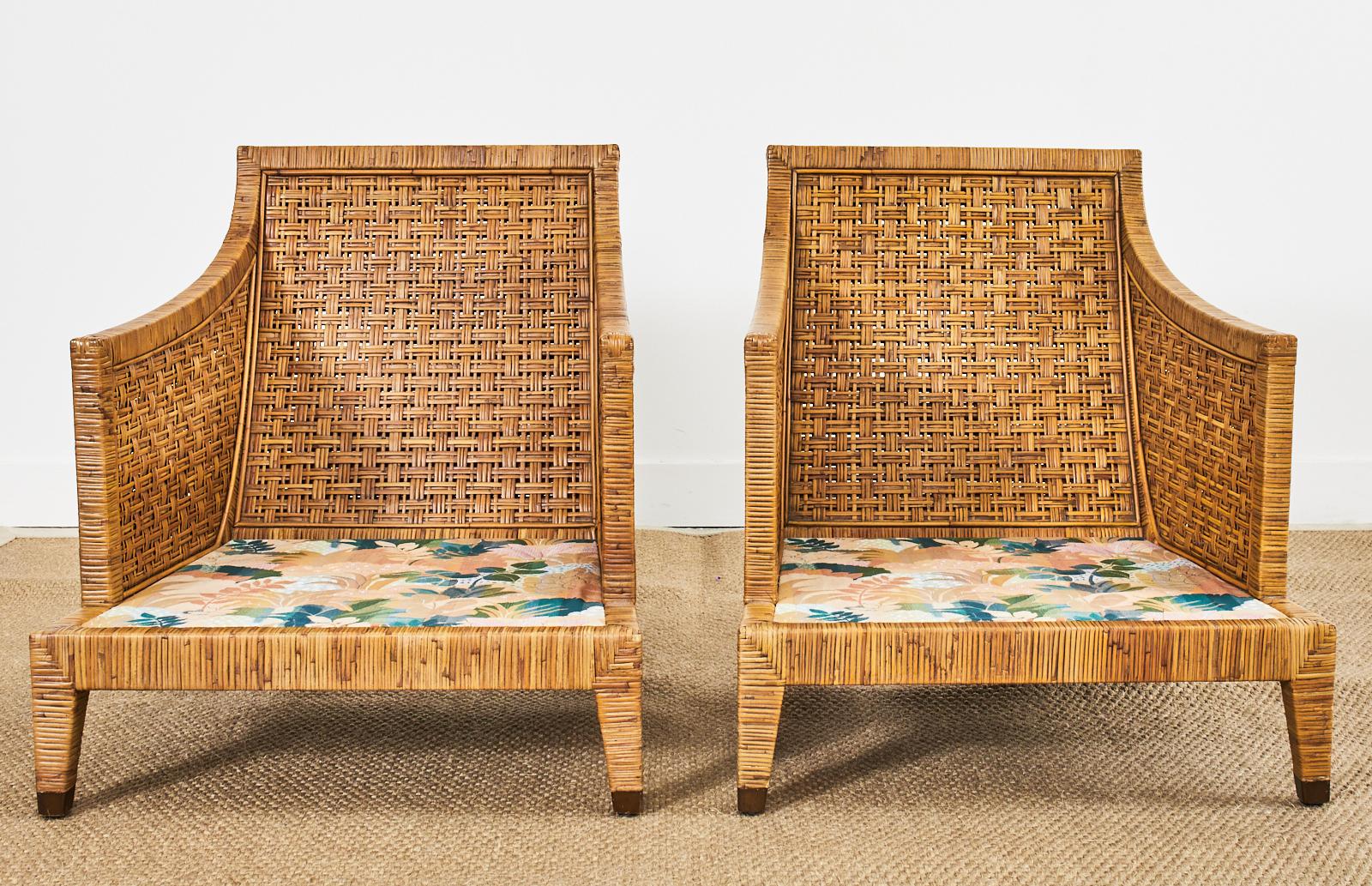 Pair of McGuire St. Germain Woven Rattan Cane Lounge Chairs 3