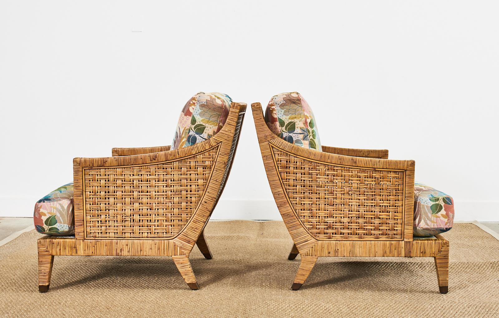 American Pair of McGuire St. Germain Woven Rattan Cane Lounge Chairs