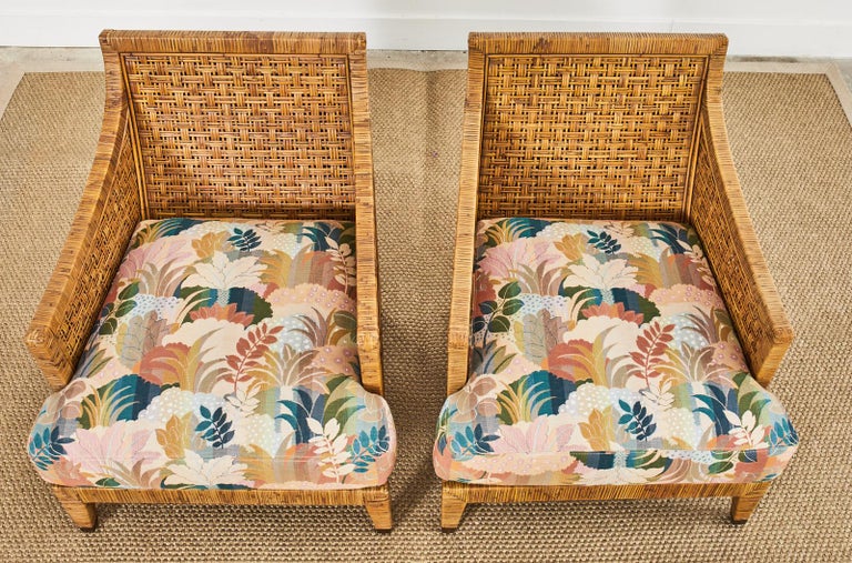 Pair of McGuire St. Germain Woven Rattan Cane Lounge Chairs at 1stDibs