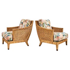 Pair of McGuire St. Germain Woven Rattan Cane Lounge Chairs