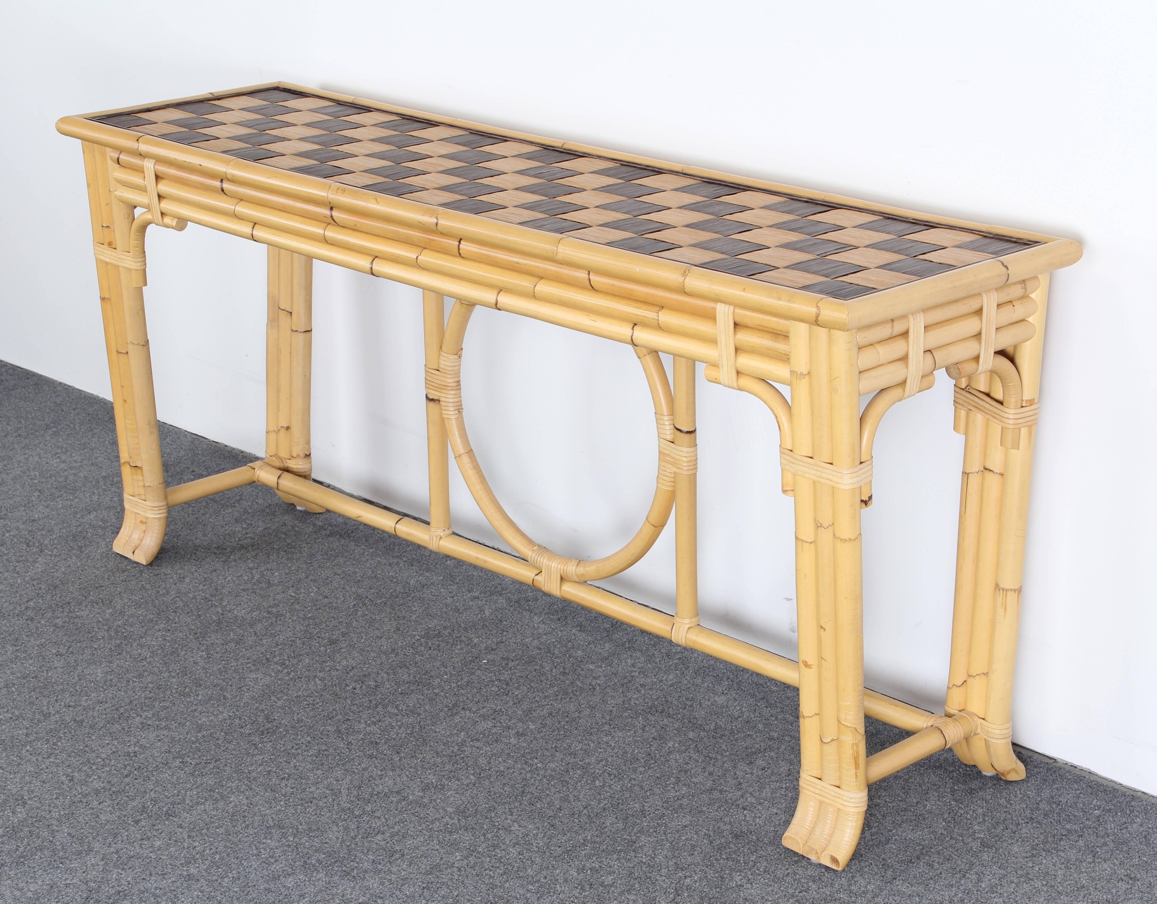 Mid-Century Modern McGuire Bamboo Console Table, 1980