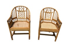 Pair of McGuire Style Brighton Pavilion Rattan and Cane Armchairs