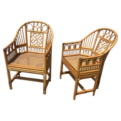 Pair of McGuire Style Brighton Pavilion Rattan and Cane Armchairs