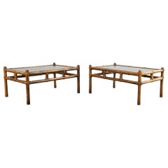 Pair of McGuire Style Low Rattan Coffee Cocktail Tables