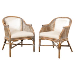 Vintage Pair of McGuire Style Organic Modern Rattan Barrel Chairs