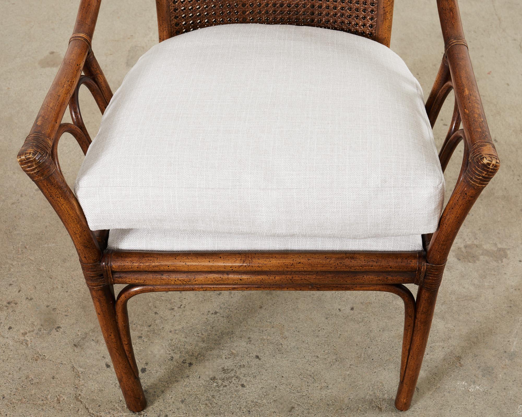 Pair of McGuire Style Rattan Cane Barrel Back Armchairs For Sale 6