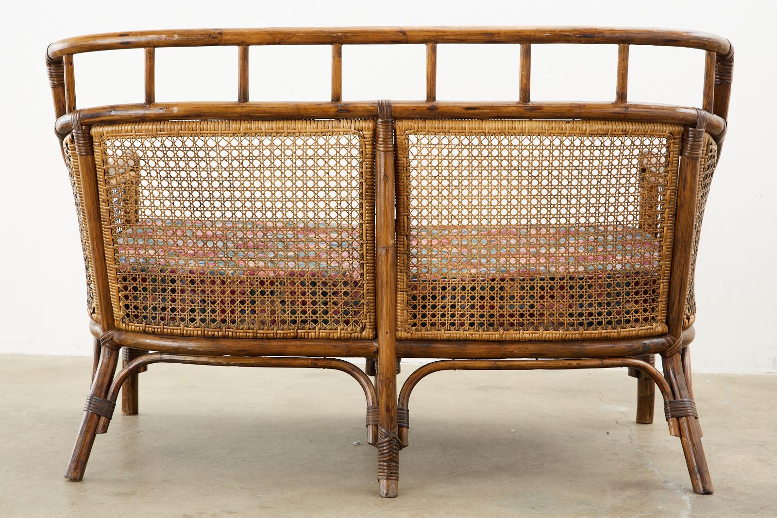 Pair of McGuire Style Rattan Caned Settee Loveseats 13