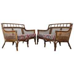 Vintage Pair of McGuire Style Rattan Caned Settee Loveseats