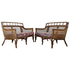 Pair of McGuire Style Rattan Caned Settee Loveseats