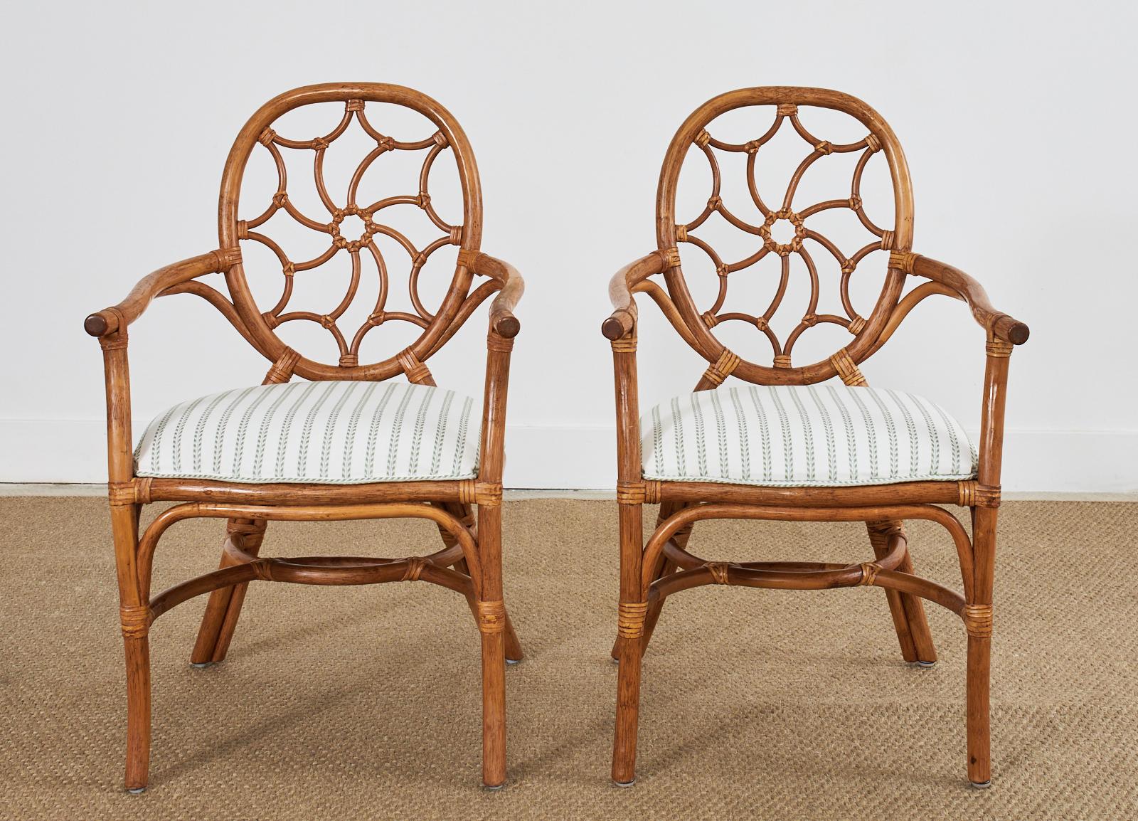 American Pair of McGuire Style Rattan Organic Modern Dining Armchairs