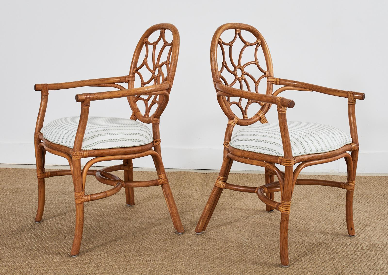 Pair of McGuire Style Rattan Organic Modern Dining Armchairs In Good Condition In Rio Vista, CA