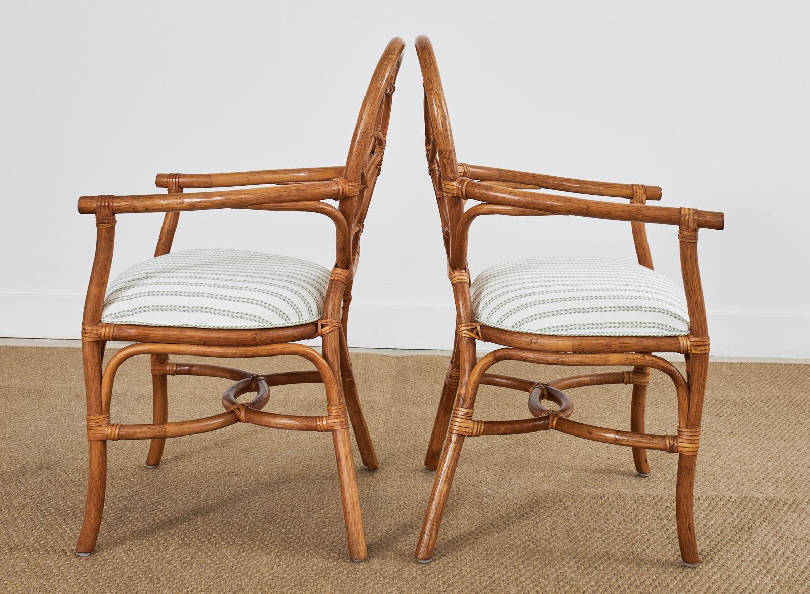 Leather Pair of McGuire Style Rattan Organic Modern Dining Armchairs