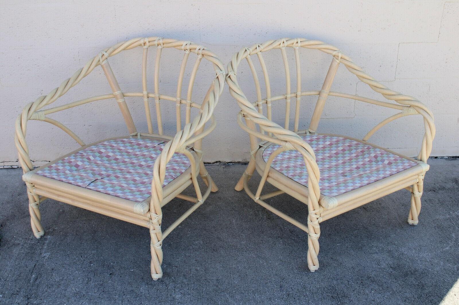Pair of McGuire Twisted Rattan Lounge Chairs In Good Condition In Vero Beach, FL