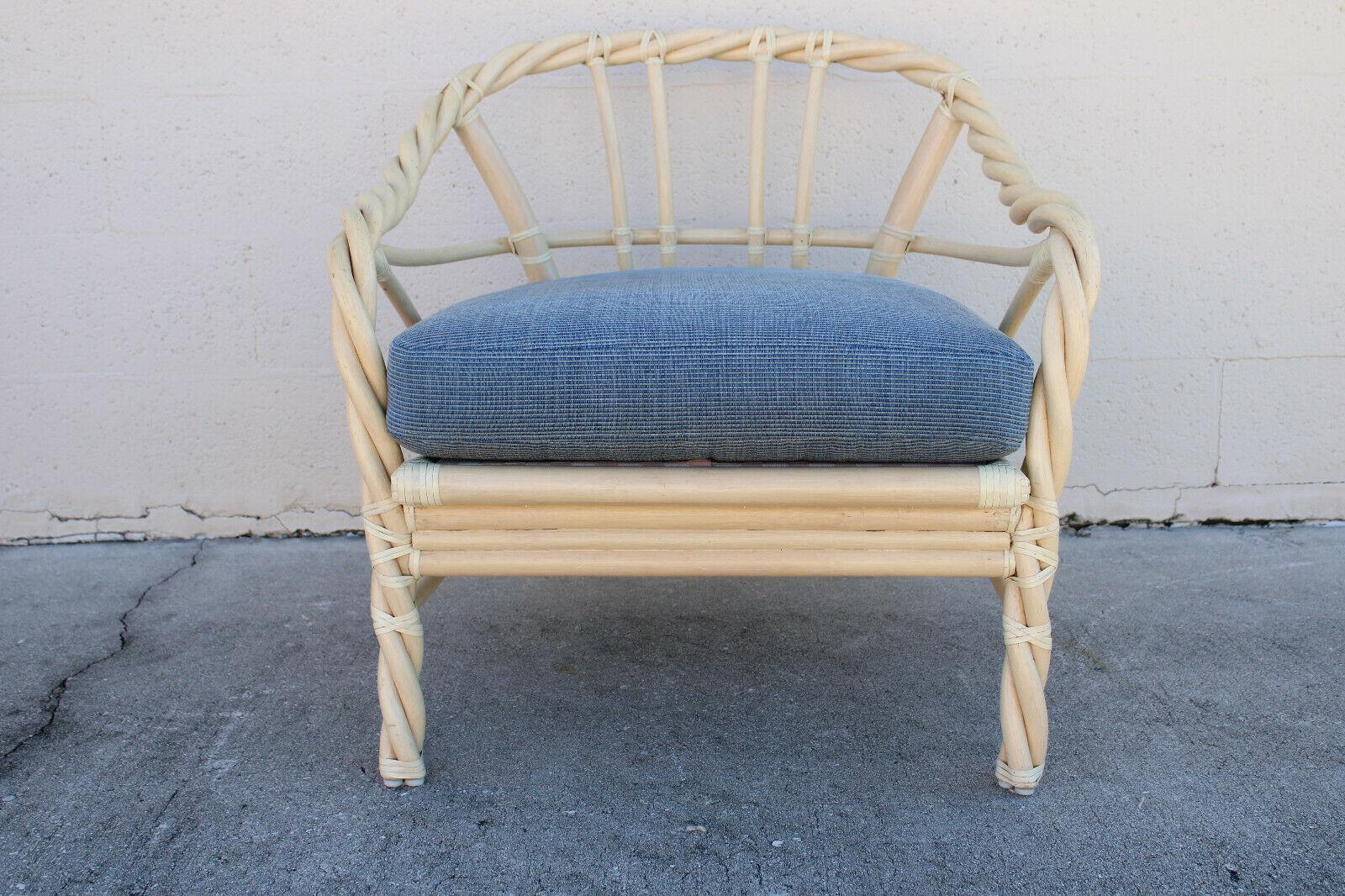 Late 20th Century Pair of McGuire Twisted Rattan Lounge Chairs