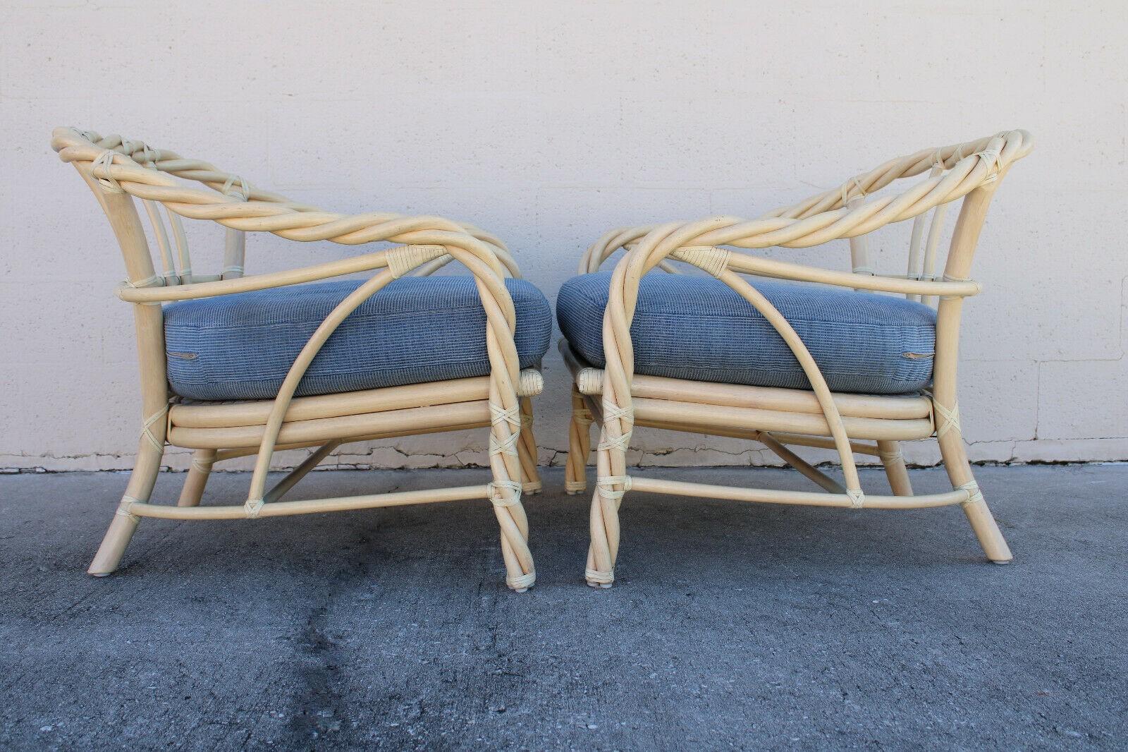 Pair of McGuire Twisted Rattan Lounge Chairs 1
