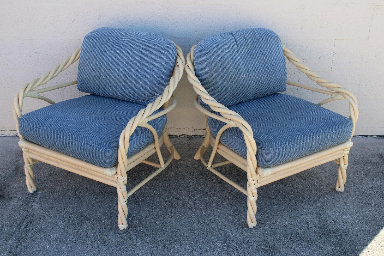 Pair of McGuire Twisted Rattan Lounge Chairs 2