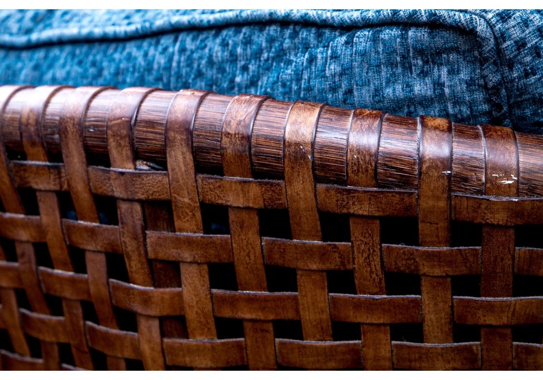 Fabric Pair Of McGuire Woven Leather Antalya Lounge Chairs For Sale