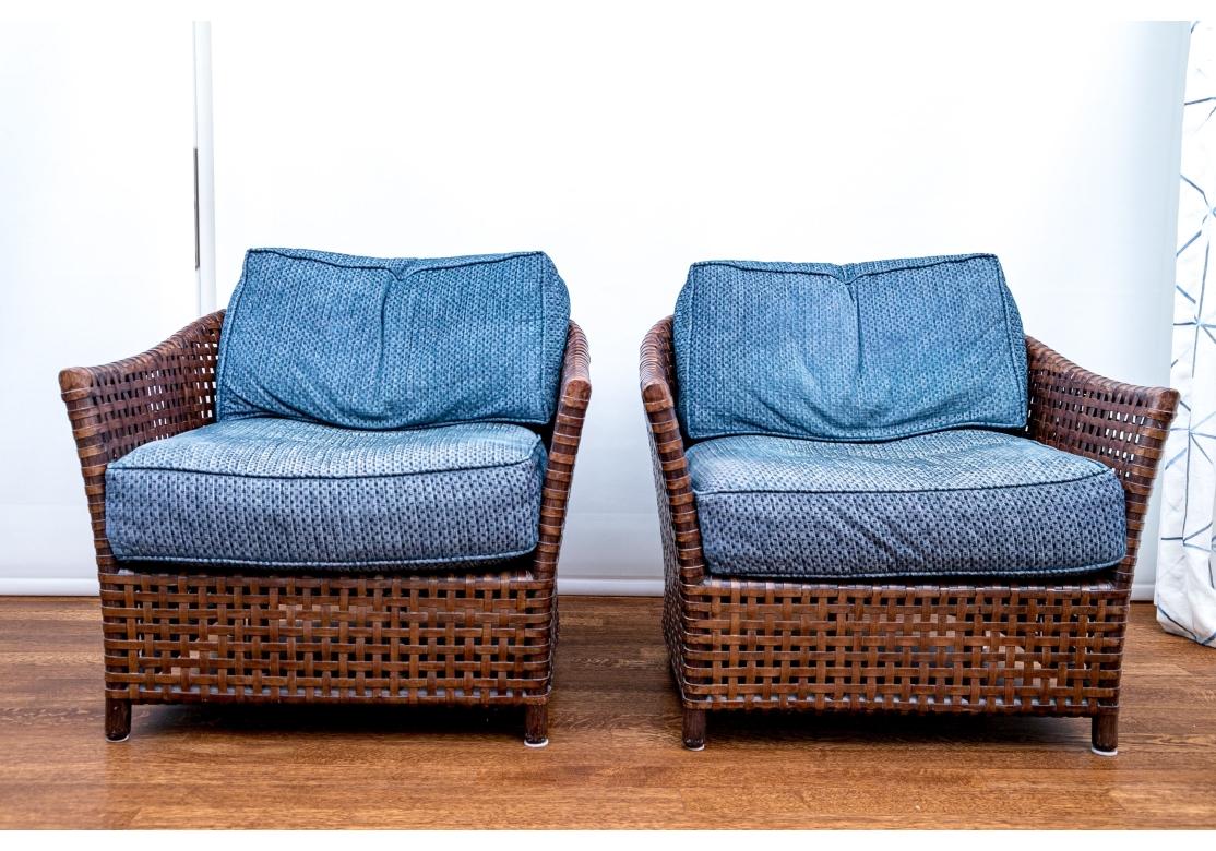 Pair Of McGuire Woven Leather Antalya Lounge Chairs For Sale 2