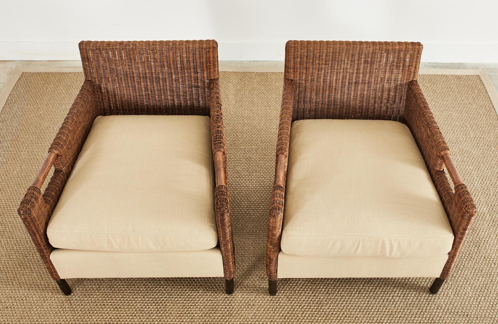 Pair of McGuire Woven Rattan Wicker Lounge Armchairs 3