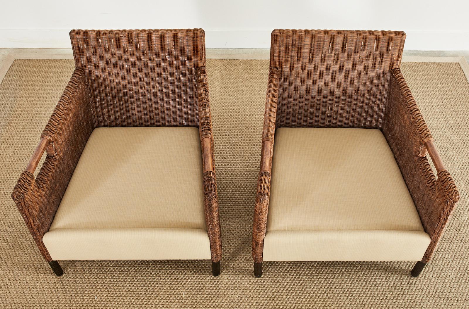 Pair of McGuire Woven Rattan Wicker Lounge Armchairs 4