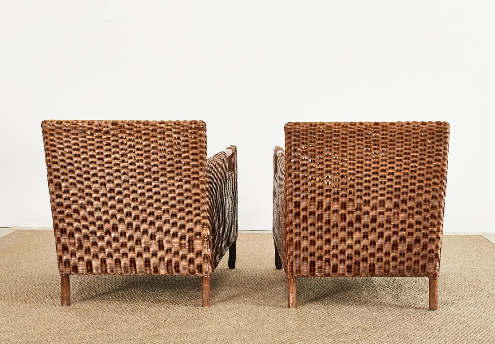 Pair of McGuire Woven Rattan Wicker Lounge Armchairs 12