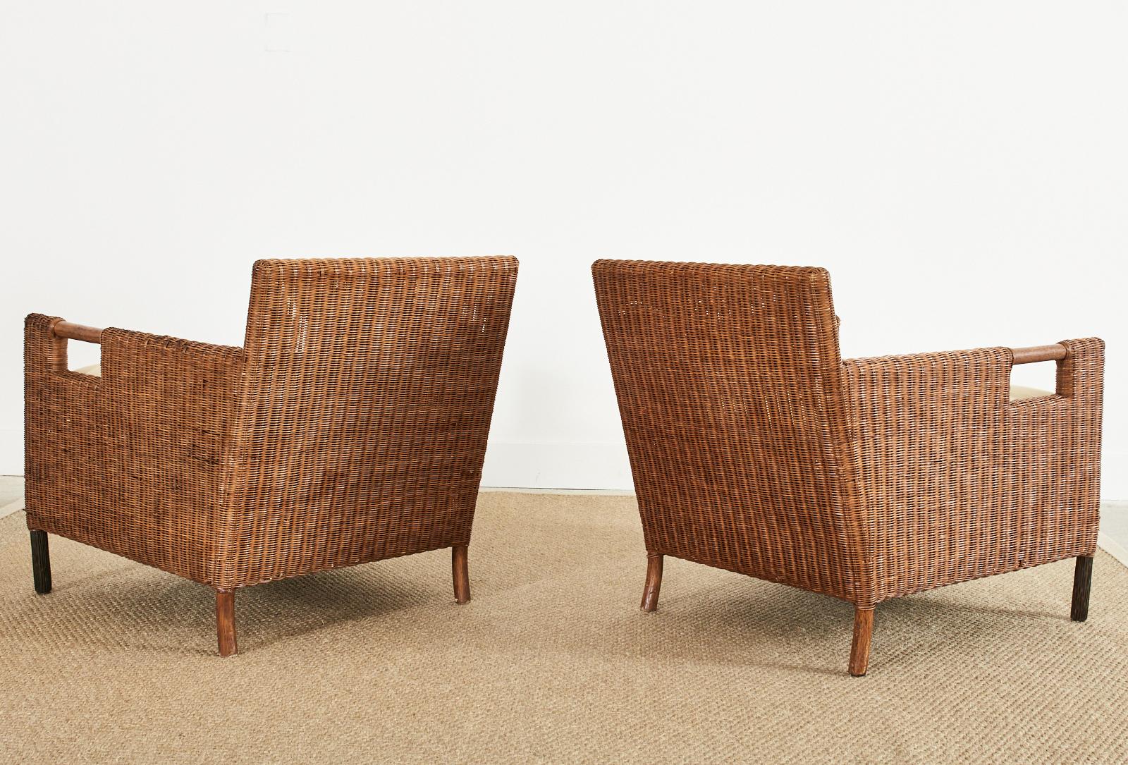 Pair of McGuire Woven Rattan Wicker Lounge Armchairs 1