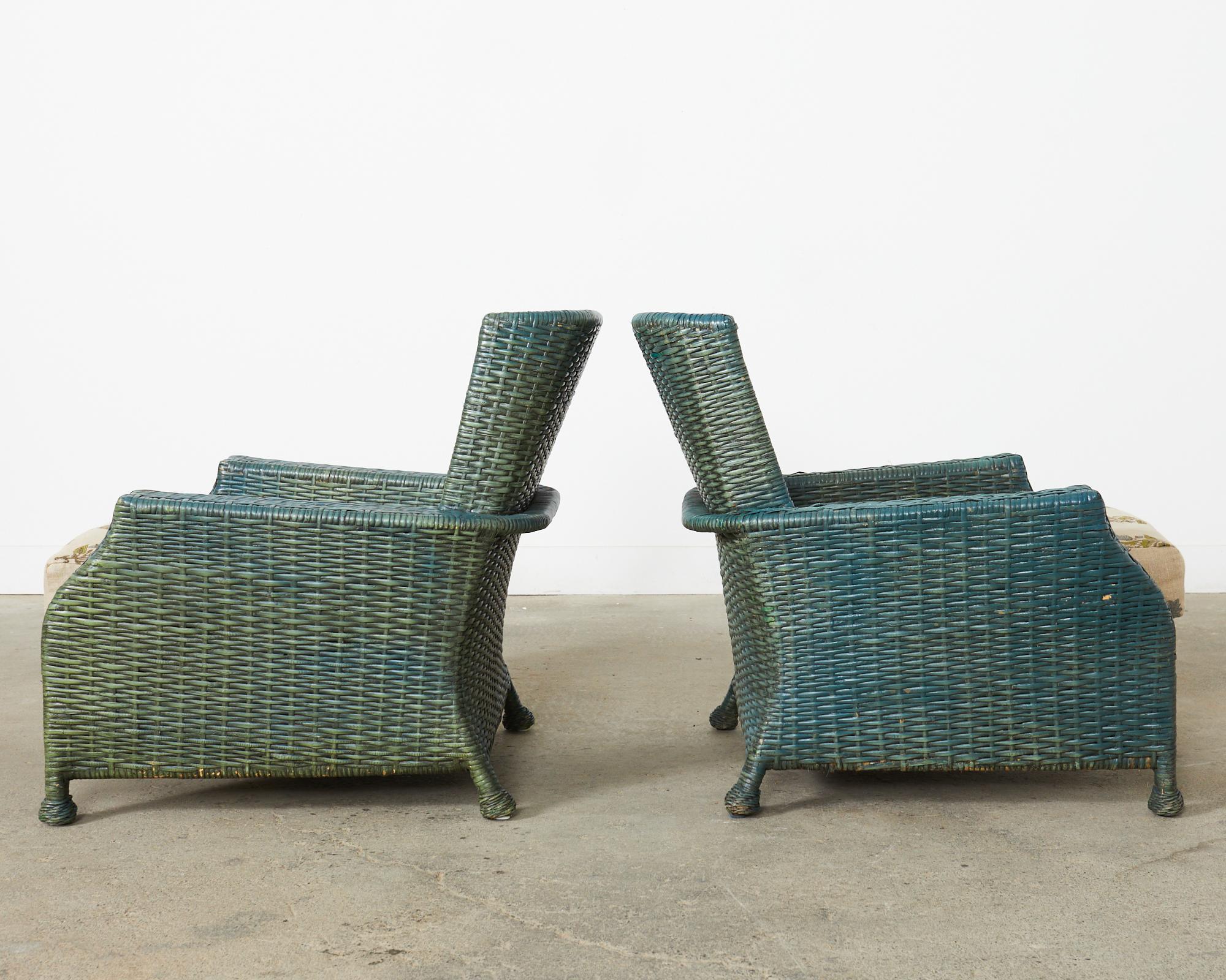 Pair of McGuire Woven Rattan Wicker Lounge Chairs  1