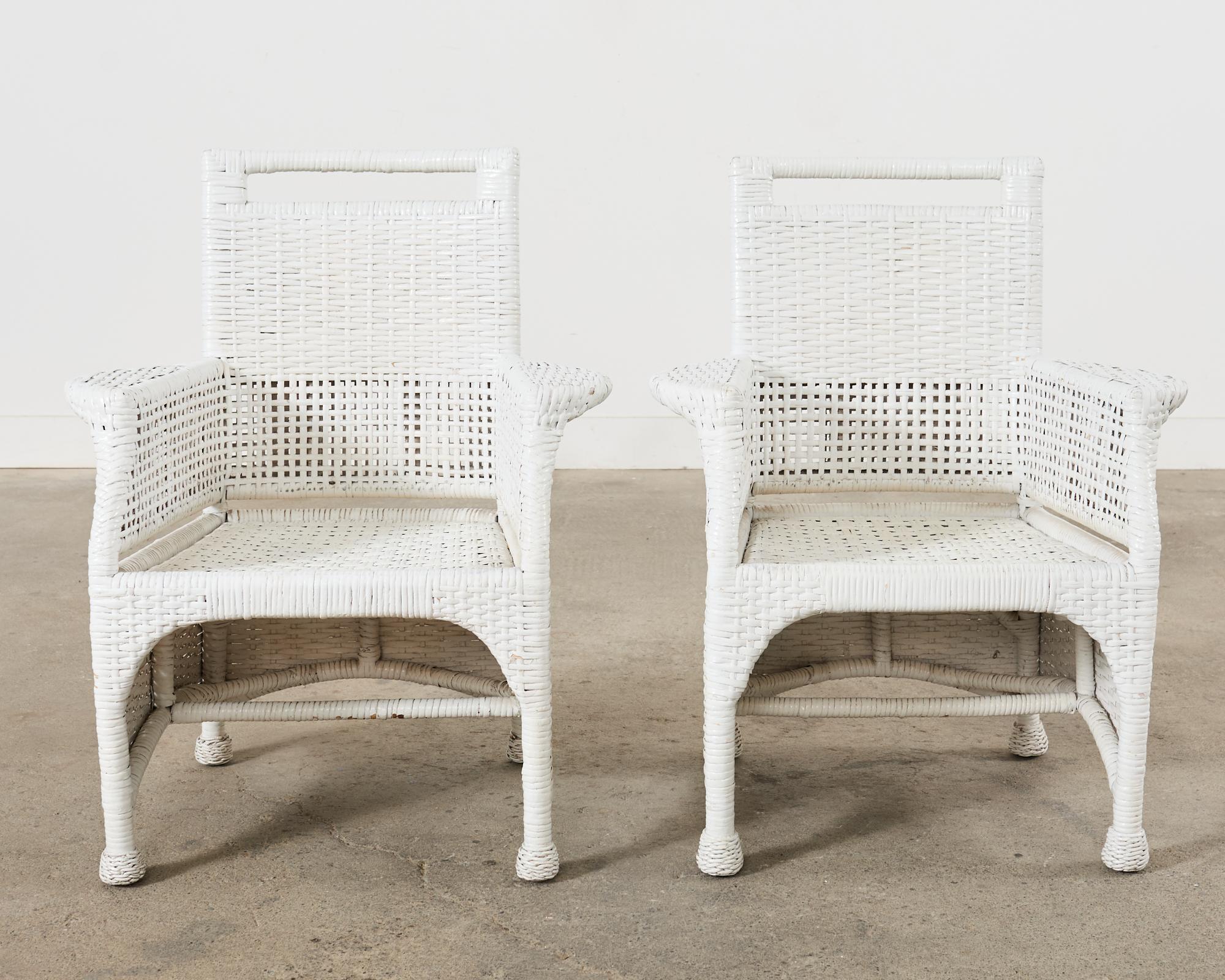 Pair of McGuire Woven Rattan Wicker Organic Modern Armchairs  For Sale 4
