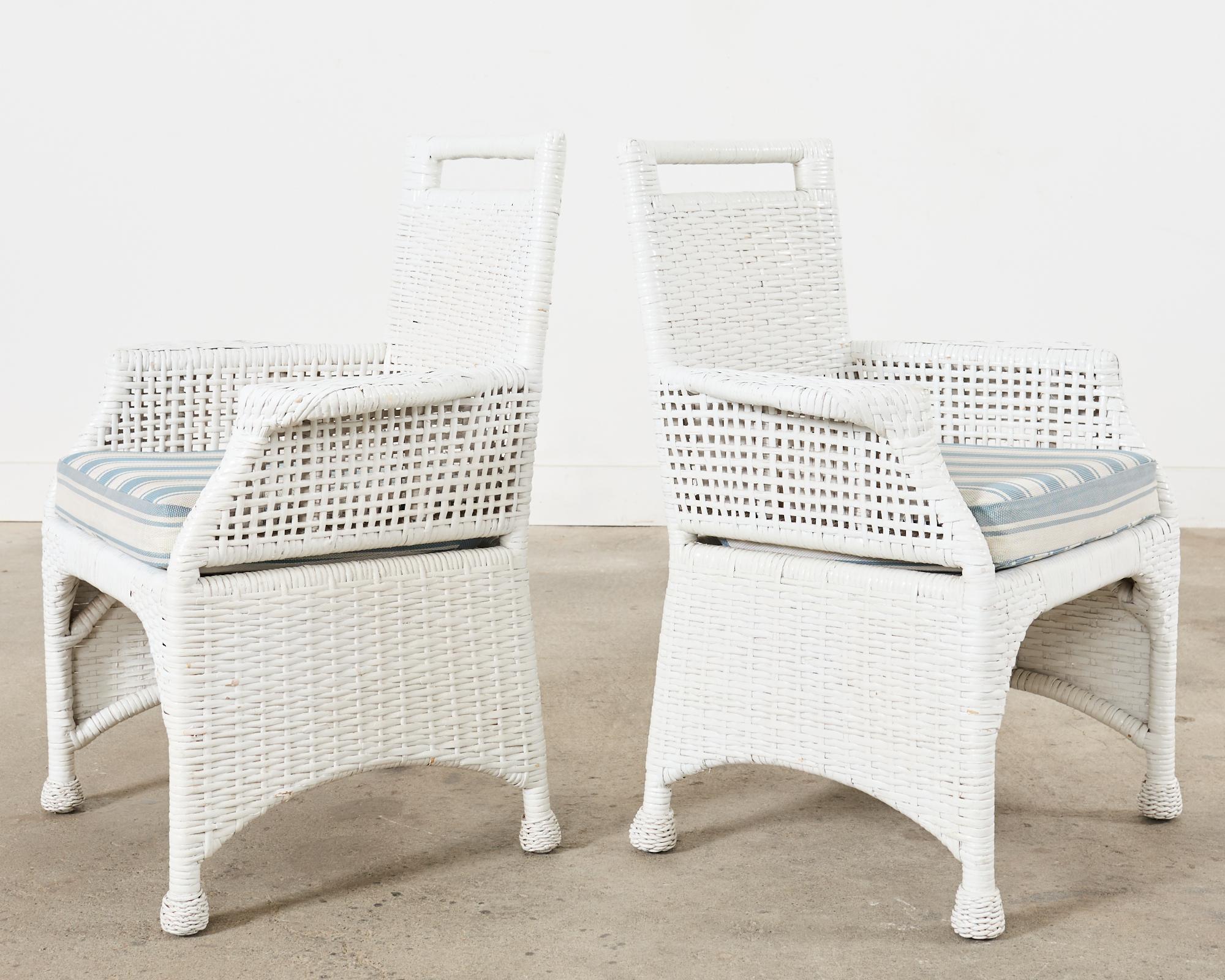 Pair of McGuire Woven Rattan Wicker Organic Modern Armchairs  In Good Condition For Sale In Rio Vista, CA