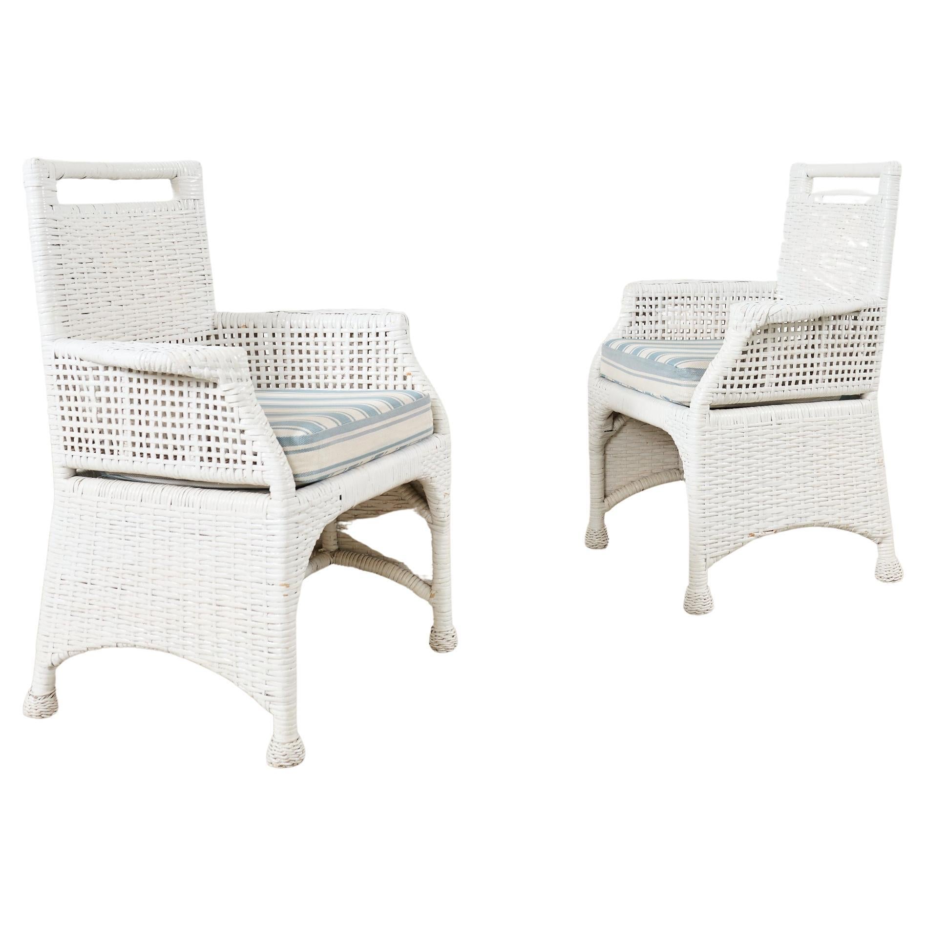 Pair of McGuire Woven Rattan Wicker Organic Modern Armchairs  For Sale