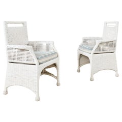 Used Pair of McGuire Woven Rattan Wicker Organic Modern Armchairs 