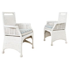 Coppia di poltrone moderne organiche in vimini e rattan intrecciato McGuire