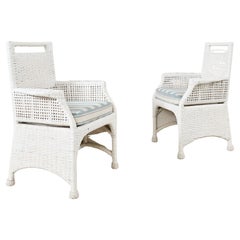 Pair of McGuire Woven Rattan Wicker Organic Modern Armchairs 