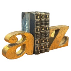 Pair of MCM "A to Z" Gold Leaf Finish Iron Bookends by Curtis Jere