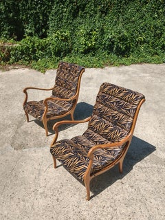 MCM-Sesselpaar "Mitzi" von Ezio Longhi, Kirschholz und Plüsch, Italien 1960er Jahre