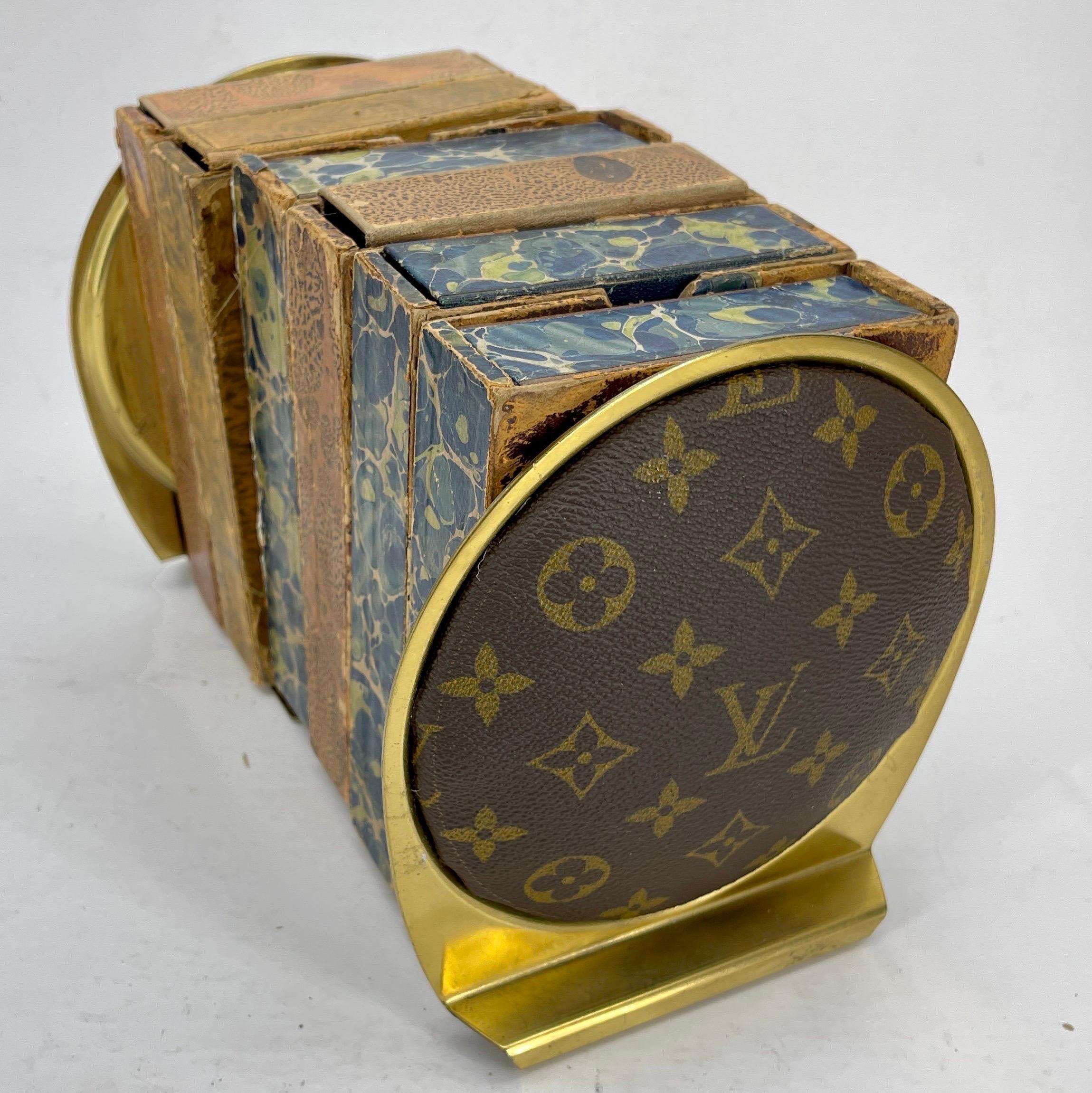 Pair of MCM Brass Bookends with Louis Vuitton Monogram Fabric For Sale 7